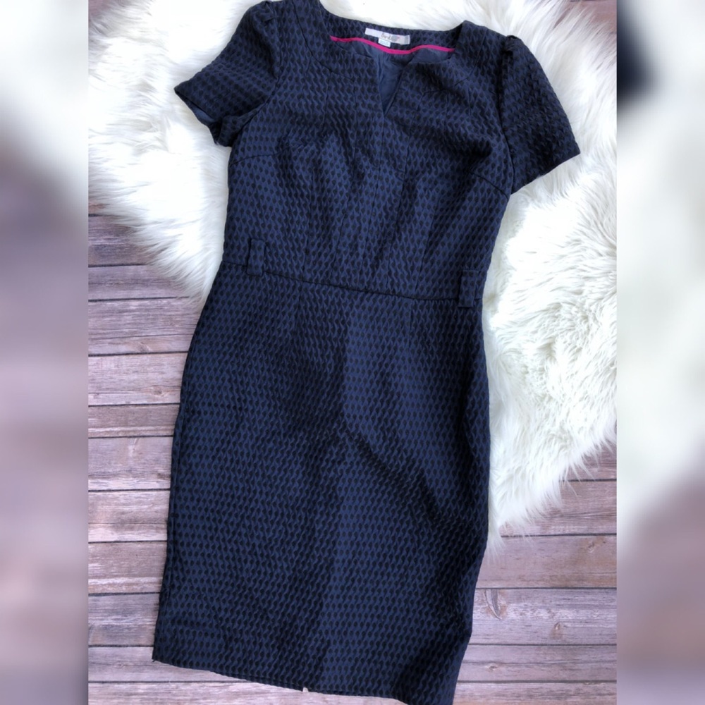 Boden Fitted Dress Navy Black Polka Dot